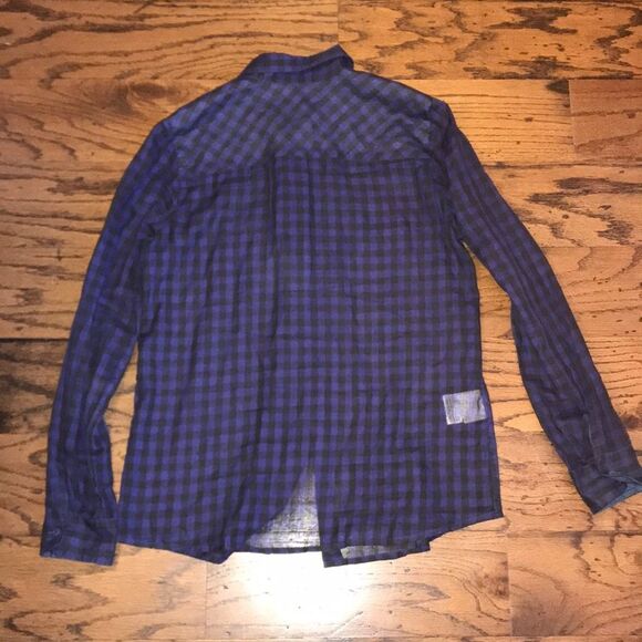 BCBGeneration Plaid Button blouse Blue/Black SZ S - Picture 4 of 6